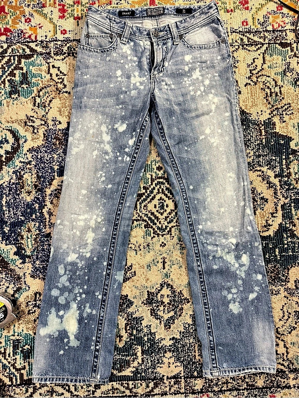 Affliction Grant Bleach Splatter Jeans Bleach Splatter Skinny Jeans Blue Waist